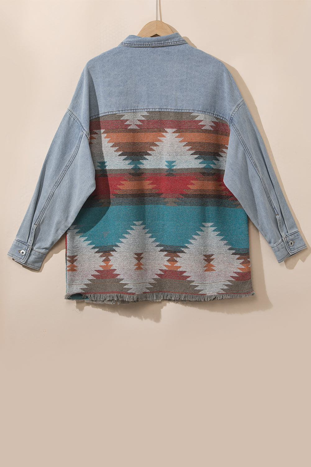 Sky Blue Plus Size Denim Aztec Jacket