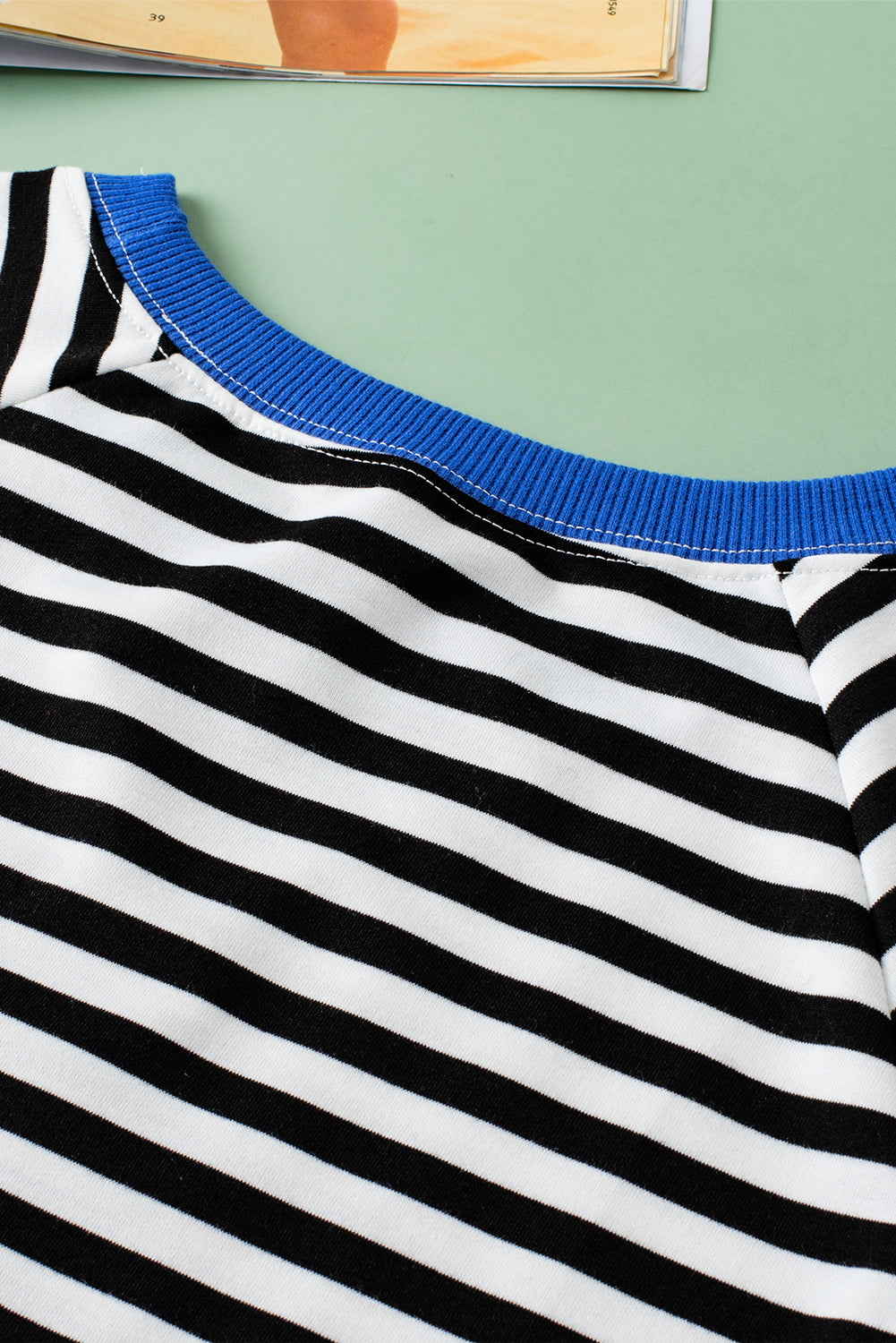 Black Stripe Contrast Ribbed Patchwork Oversize T Shirt
